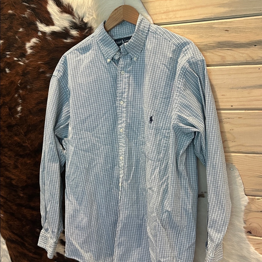 Ralph Lauren Men's Blue and White Checkered “Big Shirt”